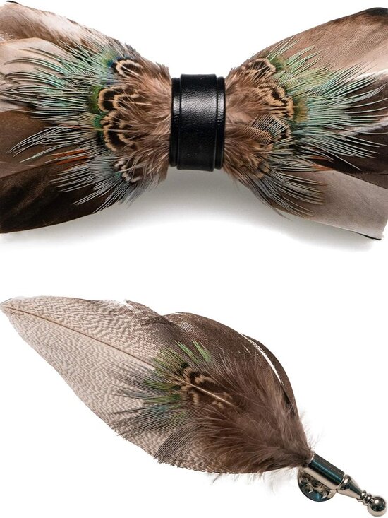 Other - Handmade Feather Pre-tied Bow tie and Brooch Sets for Men